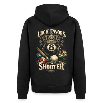 8-Ball Billard Luck Favors The Shooter - Unisex Premium Bio Zip Hoodie - Schwarz - Hinten - Nico (187cm)