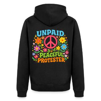 Unpaid Peaceful Protest Retro Flowers - Unisex Premium Organic Zip Hoodie - black - Back - Nico (187cm)