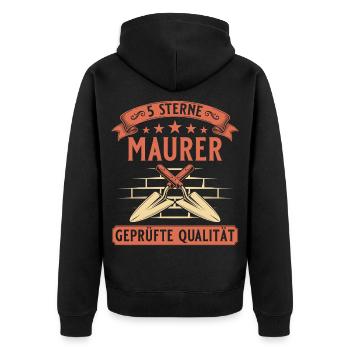 Maurer 5 Sterne – Geprüfte Qualität Handwerk - Unisex Premium Bio Zip Hoodie - Schwarz - Hinten - Nico (187cm)