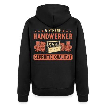 Handwerker 5 Sterne – Heimwerker Profi Qualität - Unisex Premium Bio Zip Hoodie - Schwarz - Hinten - Nico (187cm)
