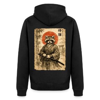 Samurai, Waschbär, Japanische Kunst, Anime - Unisex Premium Bio Zip Hoodie - Schwarz - Hinten - Nico (187cm)