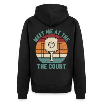 Pickleball-lustiger Spieler Triff mich am Court - Unisex Premium Bio Zip Hoodie - Schwarz - Hinten - Nico (187cm)