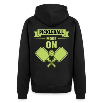 Pickleball-Modus bei Funny Player Pickle Ball Love - Unisex Premium Bio Zip Hoodie - Schwarz - Hinten - Nico (187cm)
