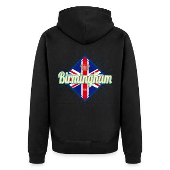 Souvenir rétro britannique de Birmingham City UK - Veste à capuche bio Premium Unisexe - noir - Dos - Nico (187cm)