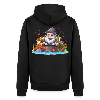 Gnom im Badetopf am Teich - Unisex Premium Bio Zip Hoodie - Schwarz - Hinten - Nico (187cm)