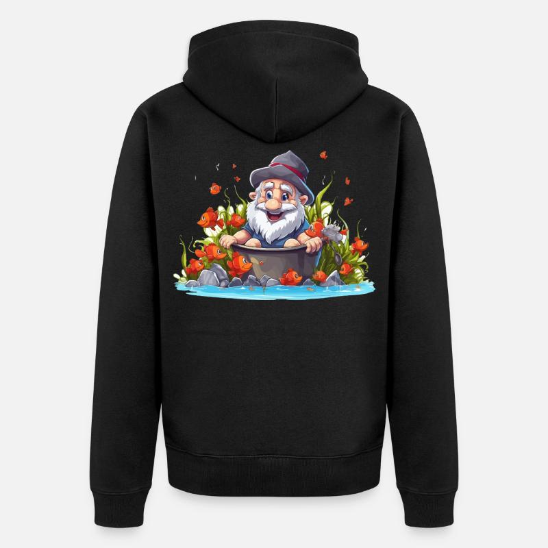 Gnom im Badetopf am Teich - Unisex Premium Bio Zip Hoodie - Schwarz