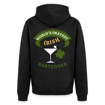 Irischer Barkeeper – der okayste irische Barkeeper - Unisex Premium Bio Zip Hoodie - Schwarz - Hinten - Nico (187cm)