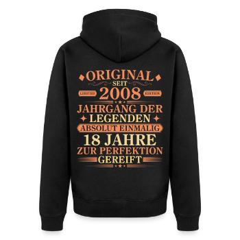 Original 2008 Jahrgang der Legenden 18 Jahre - Unisex Premium Bio Zip Hoodie - Schwarz - Hinten - Nico (187cm)