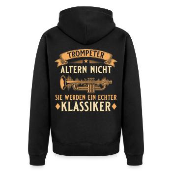 Trompeter altern nicht - Echter Klassiker Musiker - Unisex Premium Bio Zip Hoodie - Schwarz - Hinten - Nico (187cm)