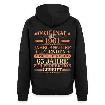 Original 1961 Jahrgang der Legenden 65 Jahre - Unisex Premium Bio Zip Hoodie - Schwarz - Hinten - Nico (187cm)