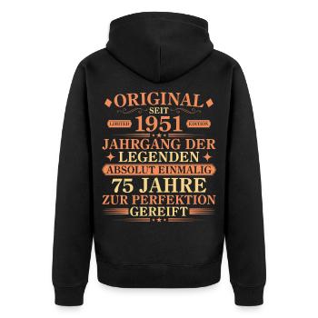 Original 1951 Jahrgang der Legenden 75 Jahre - Unisex Premium Bio Zip Hoodie - Schwarz - Hinten - Nico (187cm)