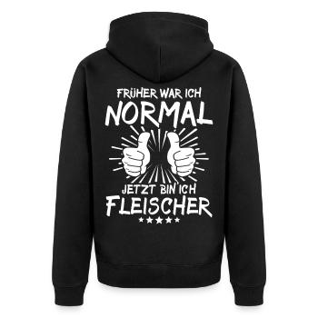 Fleischer - Unisex Premium Bio Zip Hoodie - Schwarz - Hinten - Nico (187cm)