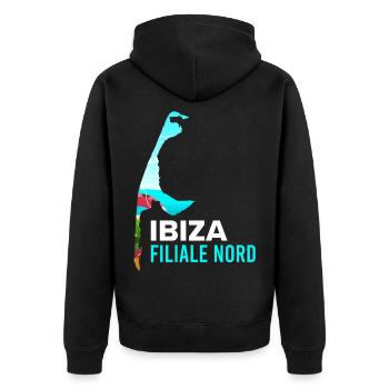 Nordsee Urlaub IBIZA FILIALE NORD Lustiges - Unisex Premium Bio Zip Hoodie - Schwarz - Hinten - Nico (187cm)