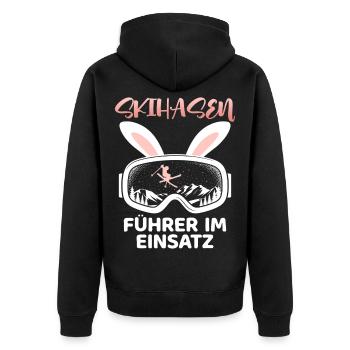 Skifahren SKIHASEN FÜHRER IM EINSATZ Lustiges - Unisex Premium Bio Zip Hoodie - Schwarz - Hinten - Nico (187cm)
