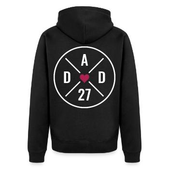 Dad 27 Herz - Unisex Premium Bio Zip Hoodie - Schwarz - Hinten - Nico (187cm)