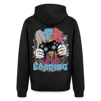 Life is Loading: Gaming Graffiti - Unisex Premium Bio Zip Hoodie - Schwarz - Hinten - Nico (187cm)