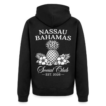 Nassau Bahamas Social Club Est 2026 - Unisex Premium Bio Zip Hoodie - Schwarz - Hinten - Nico (187cm)