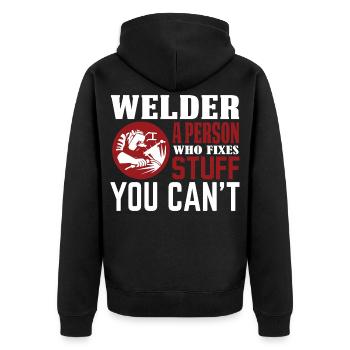 Schweißer eine Person.... - Unisex Premium Bio Zip Hoodie - Schwarz - Hinten - Nico (187cm)