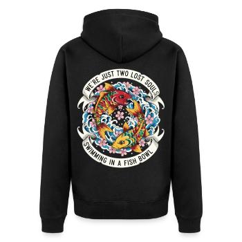 Koi Fisch Japan Tattoo Spruch - Unisex Premium Bio Zip Hoodie - Schwarz - Hinten - Nico (187cm)