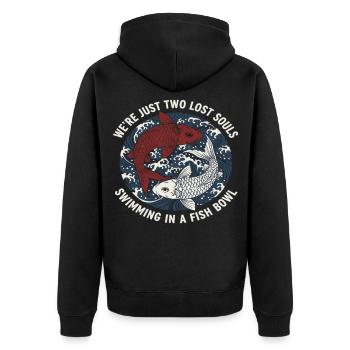 Koi Fisch Japan Tattoo Spruch - Unisex Premium Bio Zip Hoodie - Schwarz - Hinten - Nico (187cm)