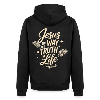 Verset biblique de Jésus, La voie de la vérité, la vie - Veste à capuche bio Premium Unisexe - noir - Dos - Nico (187cm)