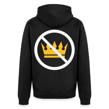 Keine Könige! (Protestschild / NEG 2C) - Unisex Premium Bio Zip Hoodie - Schwarz - Hinten - Nico (187cm)