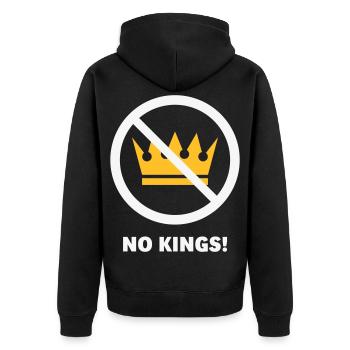 Keine Könige! (Protestdesign / NEG 2C) - Unisex Premium Bio Zip Hoodie - Schwarz - Hinten - Nico (187cm)