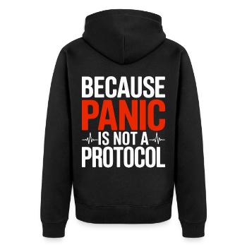 Paramedic Because Panic Is Not Prehospital Care - Unisex Premium Organic Zip Hoodie - black - Back - Nico (187cm)