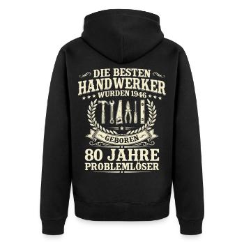 Bester Handwerker 1946 Jahrgang – 80. Geburtstag - Unisex Premium Bio Zip Hoodie - Schwarz - Hinten - Nico (187cm)