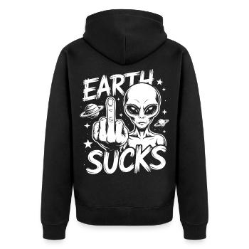 Alien Stinkefinger - Unisex Premium Bio Zip Hoodie - Schwarz - Hinten - Nico (187cm)