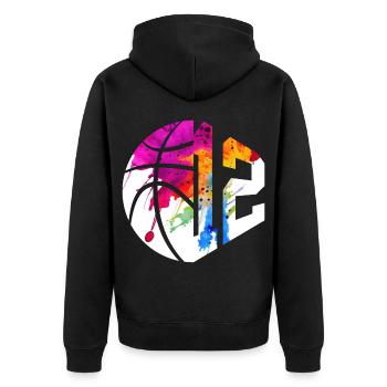 NR. 12 NUMMER 12 BASKETBALL 12. GEBURTSTAG - Unisex Premium Bio Zip Hoodie - Schwarz - Hinten - Nico (187cm)