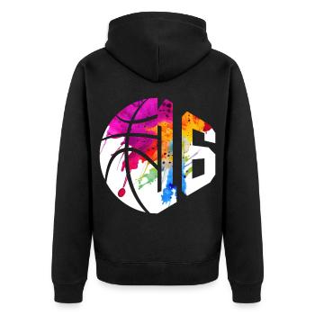 NR. 16 NUMMER 16 BASKETBALL 16. GEBURTSTAG - Unisex Premium Bio Zip Hoodie - Schwarz - Hinten - Nico (187cm)