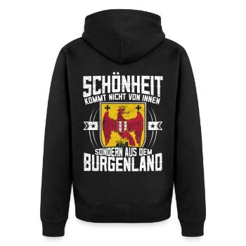 Schönheit Kommt Aus Dem Burgenland Österreich - Unisex Premium Bio Zip Hoodie - Schwarz - Hinten - Nico (187cm)