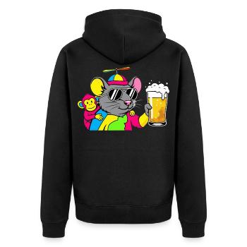Party Maus mit Bier - Unisex Premium Bio Zip Hoodie - Schwarz - Hinten - Nico (187cm)