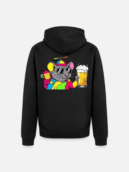 Party Mouse with Beer - Unisex Premium Organic Zip Hoodie - black
