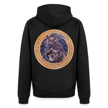 Zodiac Sign Sternzeichen Steinbock Capricorn - Unisex Premium Bio Zip Hoodie - Schwarz - Hinten - Nico (187cm)