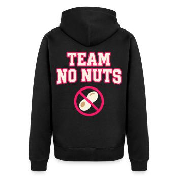 Team No Nuts mit Erdnuss Symbol - Unisex Premium Bio Zip Hoodie - Schwarz - Hinten - Nico (187cm)