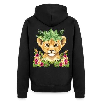 Floral lion cub - Unisex Premium Organic Zip Hoodie - black - Back - Nico (187cm)