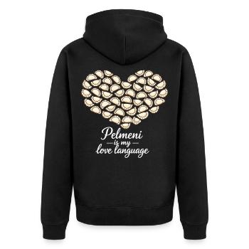 Pelmeni Heart – Pelmeni is my love language - Unisex Premium Organic Zip Hoodie - black - Back - Nico (187cm)