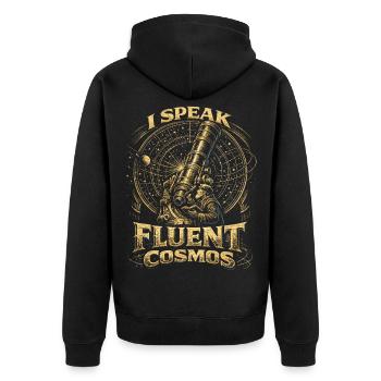 Astronomie Astronom I Speak Fluent Cosmos - Unisex Premium Bio Zip Hoodie - Schwarz - Hinten - Nico (187cm)