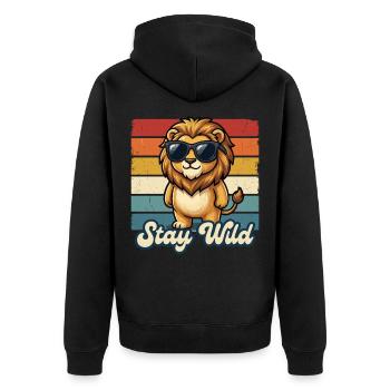 Löwe Stay Wild Kinder Shirt Lustig Geschenk - Unisex Premium Bio Zip Hoodie - Schwarz - Hinten - Nico (187cm)