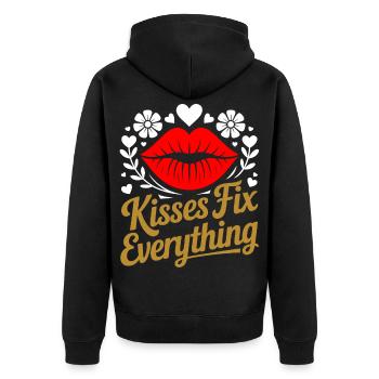 Küsse heilen alles - Unisex Premium Bio Zip Hoodie - Schwarz - Hinten - Nico (187cm)