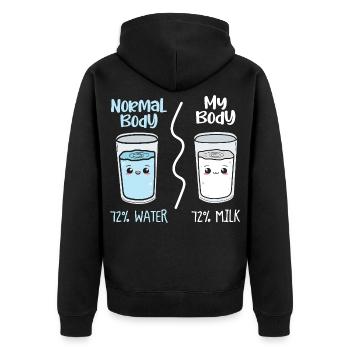 No Normal Body: Water vs Milk - Unisex Premium Organic Zip Hoodie - black - Back - Nico (187cm)