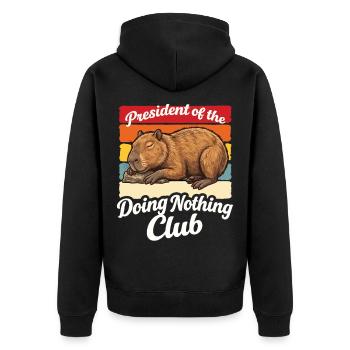 Capybara President Lazy Shirt Funny Gift - Unisex Premium Organic Zip Hoodie - black - Back - Nico (187cm)