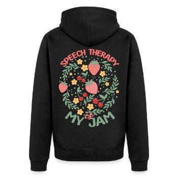 SLP Speech Therapy Is My Jam - Unisex Premium Organic Zip Hoodie - black - Back - Nico (187cm)