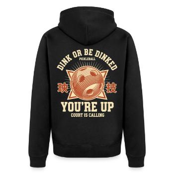 Pickleball, lustiger Gurkenball Dink Or Be Dinked - Unisex Premium Bio Zip Hoodie - Schwarz - Hinten - Nico (187cm)