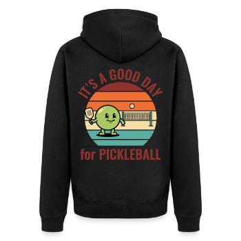 Pickleball: Es ist ein guter Tag für Pickleball. Lustig. - Unisex Premium Bio Zip Hoodie - Schwarz - Hinten - Nico (187cm)