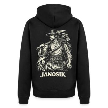 Janosik, polnische Hochlandlegende - Unisex Premium Bio Zip Hoodie - Schwarz - Hinten - Nico (187cm)