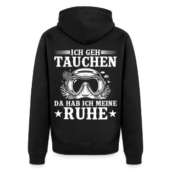Ich geh Tauchen – Da hab ich meine Ruhe - Unisex Premium Bio Zip Hoodie - Schwarz - Hinten - Nico (187cm)