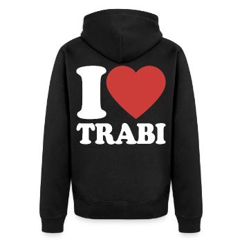 I Love Trabi Heart Retro Design - Unisex Premium Organic Zip Hoodie - black - Back - Nico (187cm)